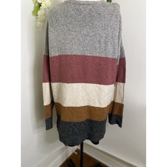 Pinque Womens Cardigan Sweater Long Sleeve Open Front Striped Pockets Size Small - Picture 3 of 16